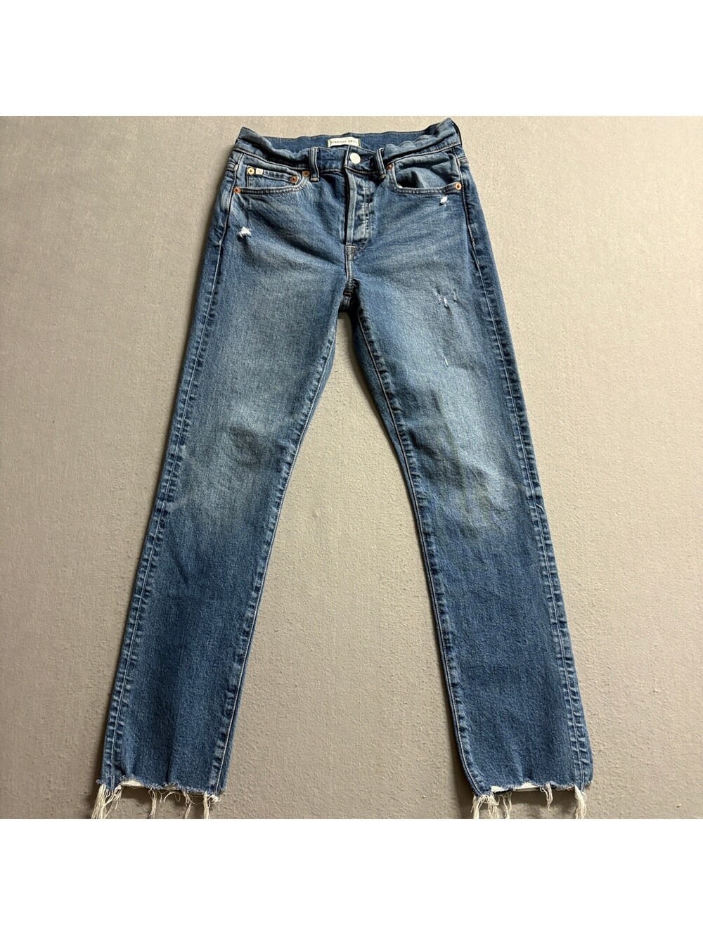 AE77 American Eagle Straight Crop Jeans Womens Size 0 Blue Denim Button Fly Raw